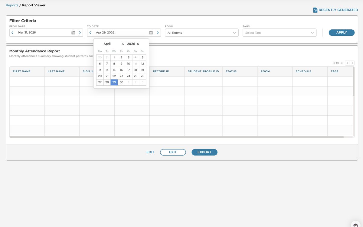 Filter criteria — date range picker open