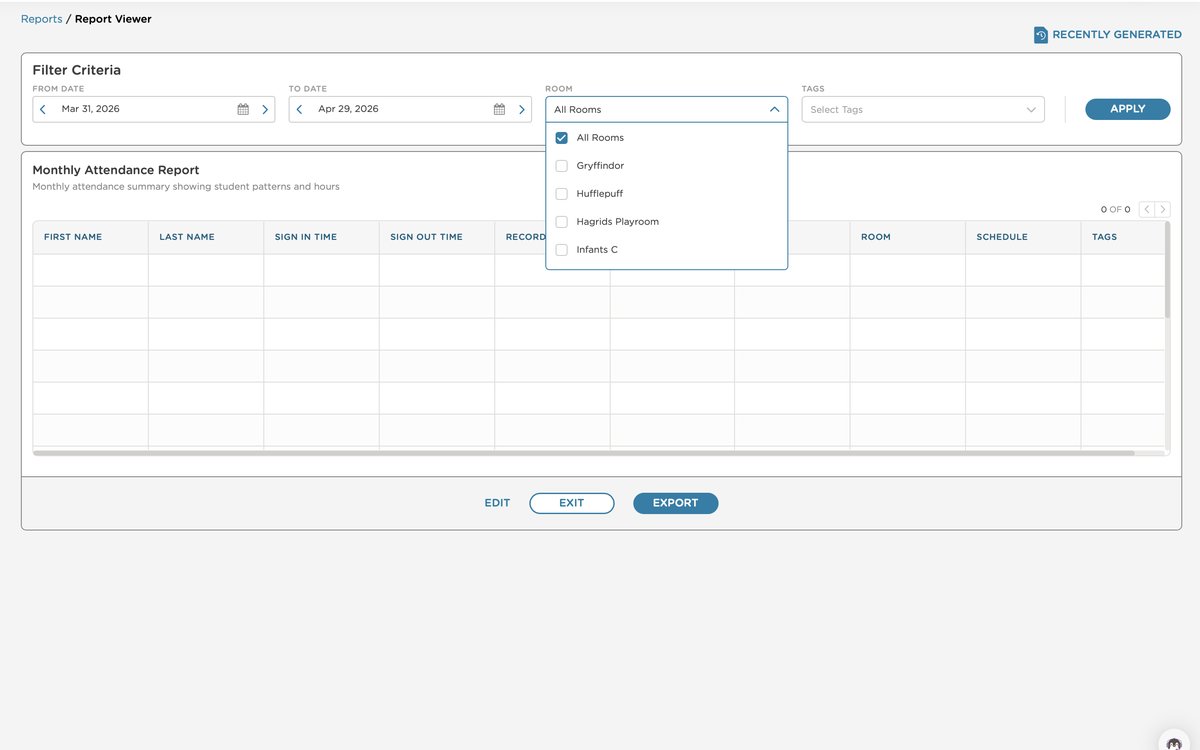 Filter criteria — room multi-select dropdown open