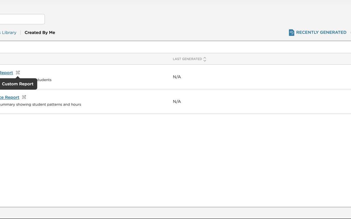 Created By Me — list of saved custom reports
