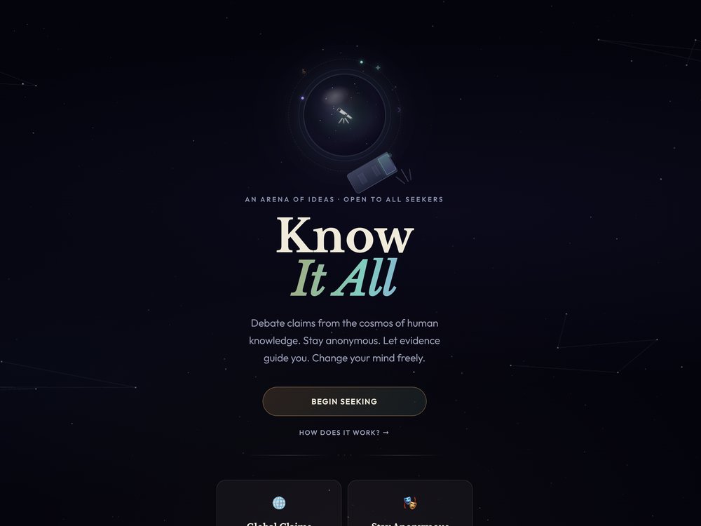 Know It All — an arena of ideas, open to all seekers